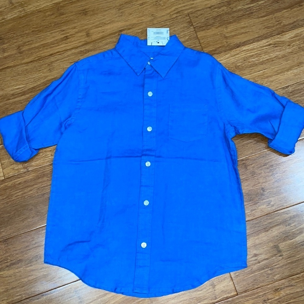 Janie And Jack boys blue linen shirt size 12 NWT